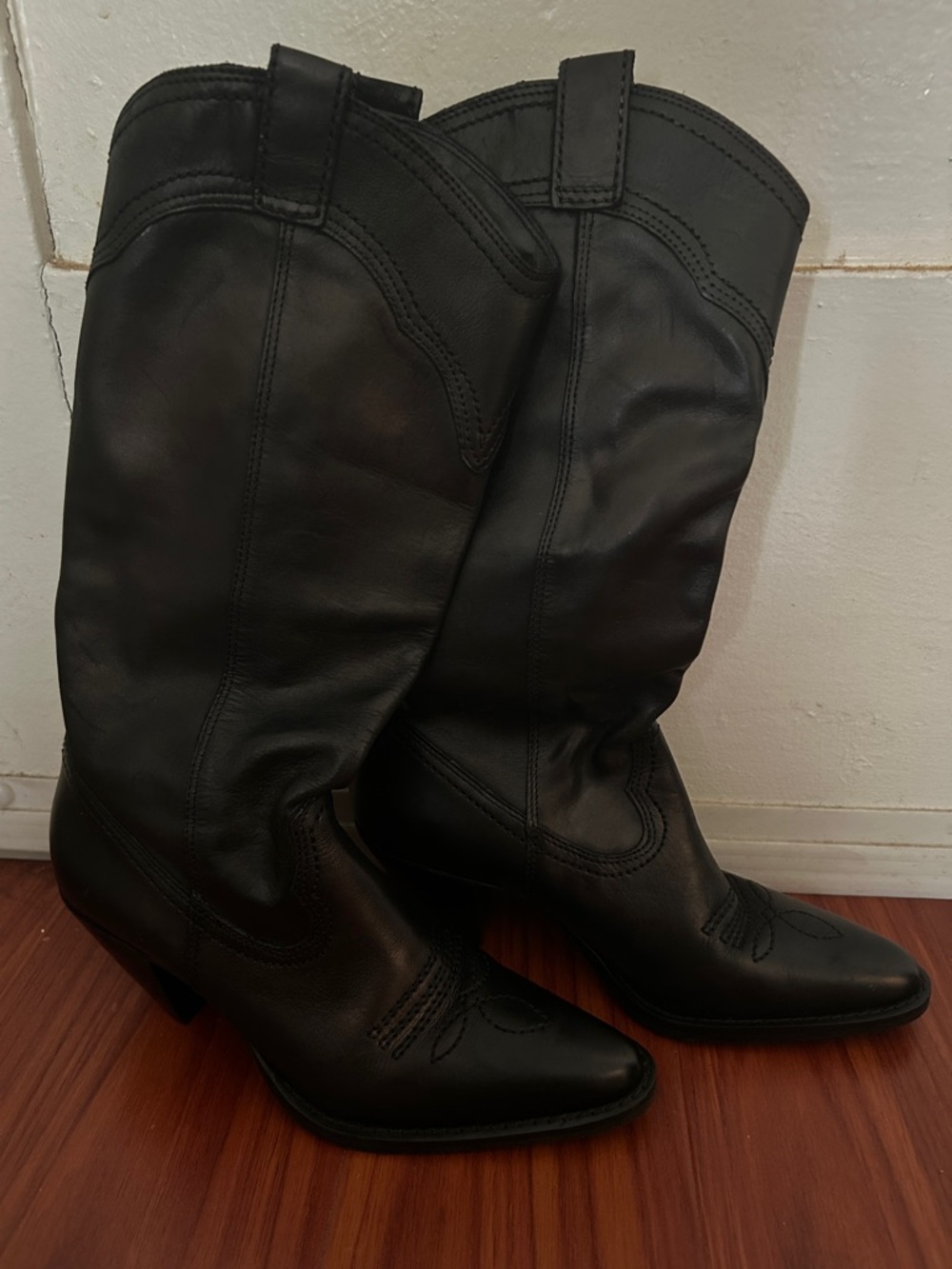 Classic Black Leather Women's Western Boots